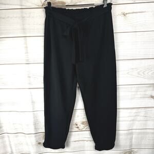 No Comment Black Self Tie Belt Elastic Waist Pull On Cuffed Pants Size XL
